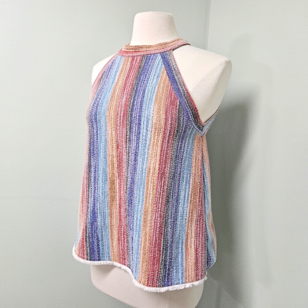 Anthropologie W5 Halter Top Tank Tunic Woven Striped Rainbow Boho Bohemian